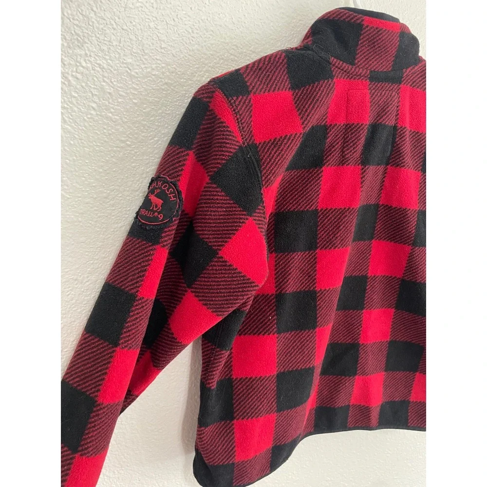 OshKosh Fleece Quarter-Zip Kids Size 7 Red Black Buffalo Plaid Excellent Trail
